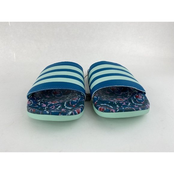 Adidas Adilette Comfort Blue Floral Women's Slides Teal Uncommon Colorway - Picture 7 of 10